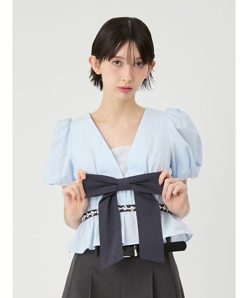 LILY BROWN（リリーブラウン）の「[L.B CANDY STOCK]ペプラムリボントップス（Tシャツ/カットソー・レディース・ブラック/ブルー/ホワイト・F）」の19枚目の写真
