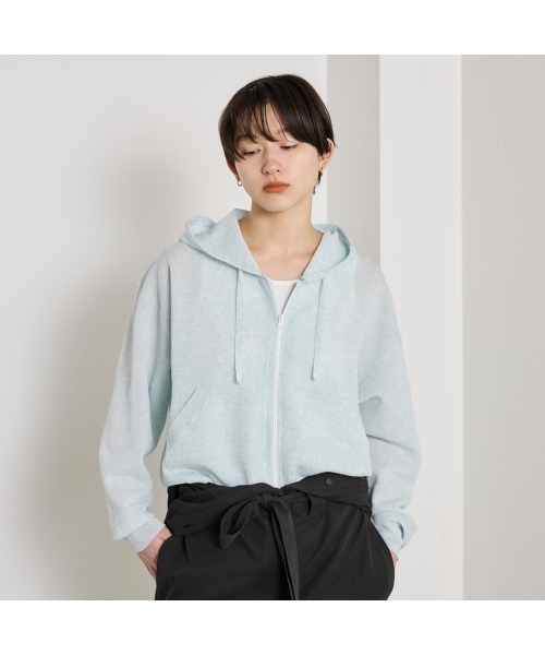 COMMON＋HAUS（コモンハウス）の「麻混シアーニットパーカ（パーカー・レディース・ライトピンク/ライトブルー/ブラック・FREE）」の8枚目の写真