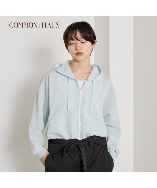 COMMON＋HAUS（コモンハウス）の「麻混シアーニットパーカ（パーカー・レディース・ライトピンク/ライトブルー/ブラック・FREE）」の4枚目の写真