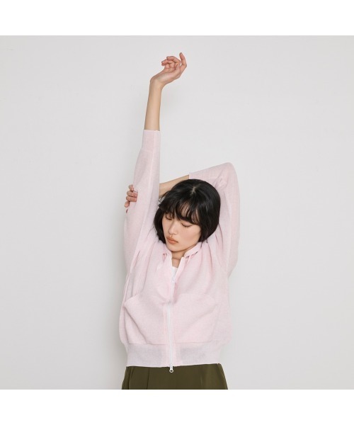 COMMON＋HAUS（コモンハウス）の「麻混シアーニットパーカ（パーカー・レディース・ライトピンク/ライトブルー/ブラック・FREE）」の9枚目の写真