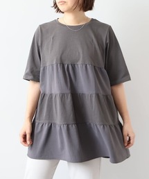 【L～6L 大きいサイズ】異素材切替ティアードチュニック