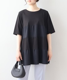 【L~6L 大きいサイズ】異素材切替ティアードチュニック