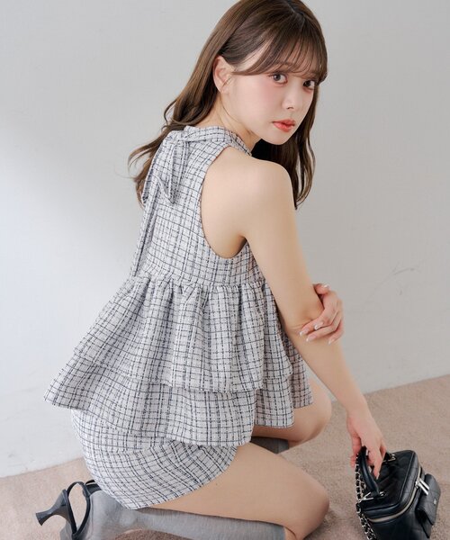 Chico(チコ)の「【セットアップ対応】ツイードアメスリブラウス(シャツ/ブラウス・レディース・ブラック/ホワイト系その他3/ホワイト・FREE)」の3枚目の写真