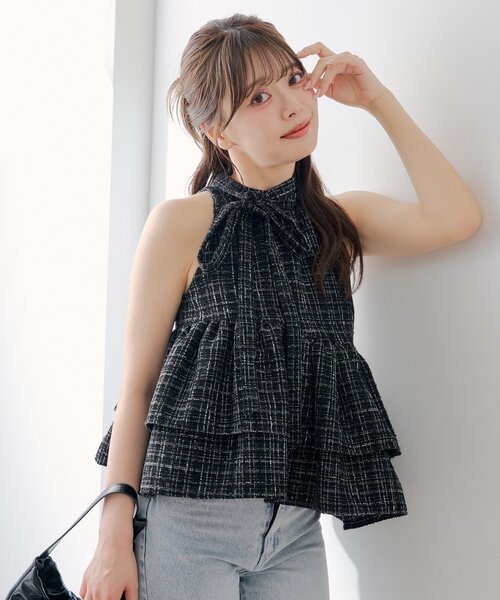 Chico(チコ)の「【セットアップ対応】ツイードアメスリブラウス(シャツ/ブラウス・レディース・ブラック/ホワイト系その他3/ホワイト・FREE)」の9枚目の写真
