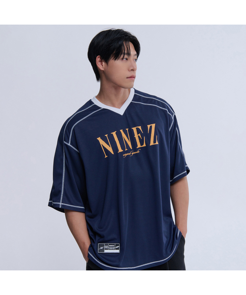 NINEZ(ナインゼット)の「ワッフルメッシュラグビーオーバーサイズTシャツ (2カラー)(Tシャツ/カットソー・メンズ・ブラック/ネイビー・X-LARGE/2XL/LARGE)」の2枚目の写真