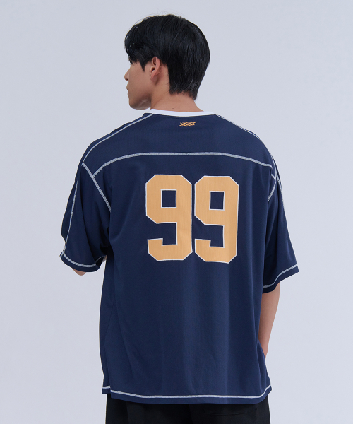 NINEZ(ナインゼット)の「ワッフルメッシュラグビーオーバーサイズTシャツ (2カラー)(Tシャツ/カットソー・メンズ・ブラック/ネイビー・X-LARGE/2XL/LARGE)」の4枚目の写真