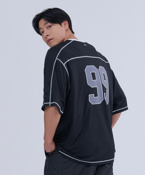 NINEZ(ナインゼット)の「ワッフルメッシュラグビーオーバーサイズTシャツ (2カラー)(Tシャツ/カットソー・メンズ・ブラック/ネイビー・X-LARGE/2XL/LARGE)」の5枚目の写真