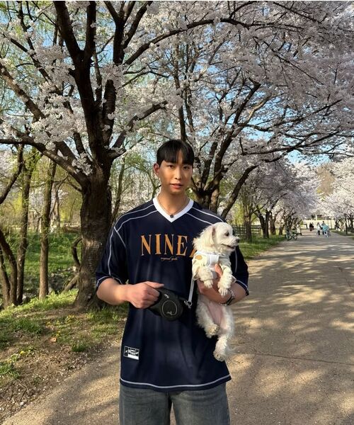 NINEZ(ナインゼット)の「ワッフルメッシュラグビーオーバーサイズTシャツ (2カラー)(Tシャツ/カットソー・メンズ・ブラック/ネイビー・X-LARGE/2XL/LARGE)」の13枚目の写真