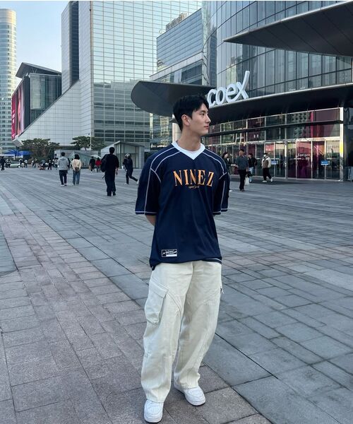 NINEZ(ナインゼット)の「ワッフルメッシュラグビーオーバーサイズTシャツ (2カラー)(Tシャツ/カットソー・メンズ・ブラック/ネイビー・X-LARGE/2XL/LARGE)」の15枚目の写真