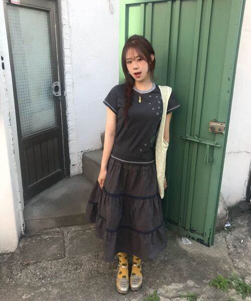 S'EST（エスイーエスティー）の「Dot Line Skirt Charcoal（スカート・レディース・チャコール・FREE）」の3枚目の写真