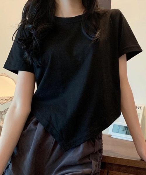 mielu(ミエル)の「アシメデザインギャザーTシャツ(Tシャツ/カットソー・レディース・グレー/ブラック・LARGE/MEDIUM)」の3枚目の写真