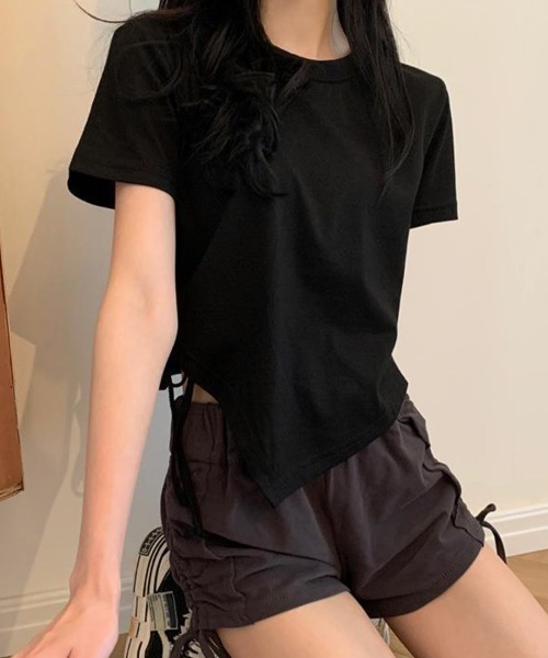mielu(ミエル)の「アシメデザインギャザーTシャツ(Tシャツ/カットソー・レディース・グレー/ブラック・LARGE/MEDIUM)」の5枚目の写真