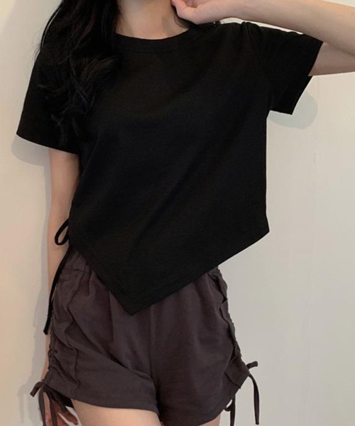 mielu(ミエル)の「アシメデザインギャザーTシャツ(Tシャツ/カットソー・レディース・グレー/ブラック・LARGE/MEDIUM)」の6枚目の写真