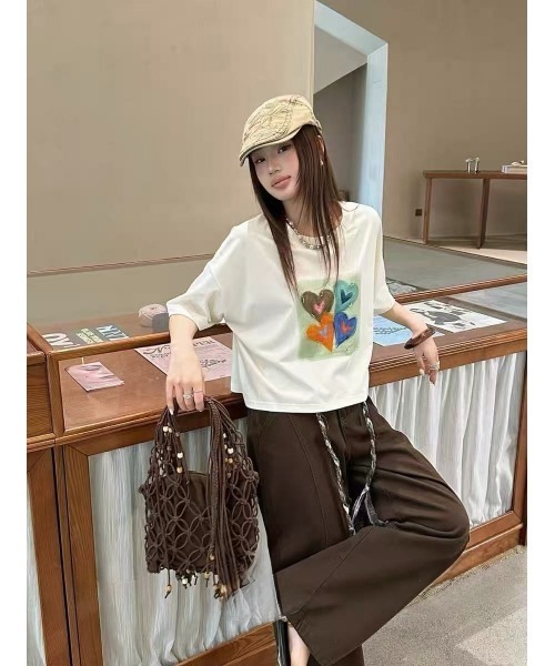 MONO8(モノハチ)の「アートハートプリントワイド半袖Tシャツ(Tシャツ/カットソー・レディース・グレー/モカ/ホワイト・M)」の15枚目の写真