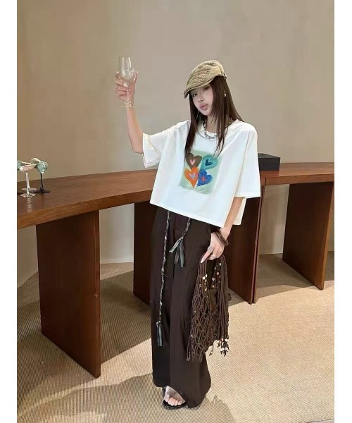 MONO8(モノハチ)の「アートハートプリントワイド半袖Tシャツ(Tシャツ/カットソー・レディース・グレー/モカ/ホワイト・M)」の14枚目の写真