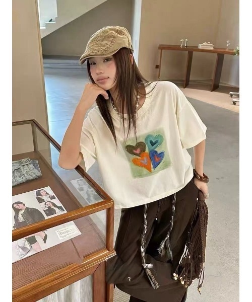 MONO8(モノハチ)の「アートハートプリントワイド半袖Tシャツ(Tシャツ/カットソー・レディース・グレー/モカ/ホワイト・M)」の13枚目の写真