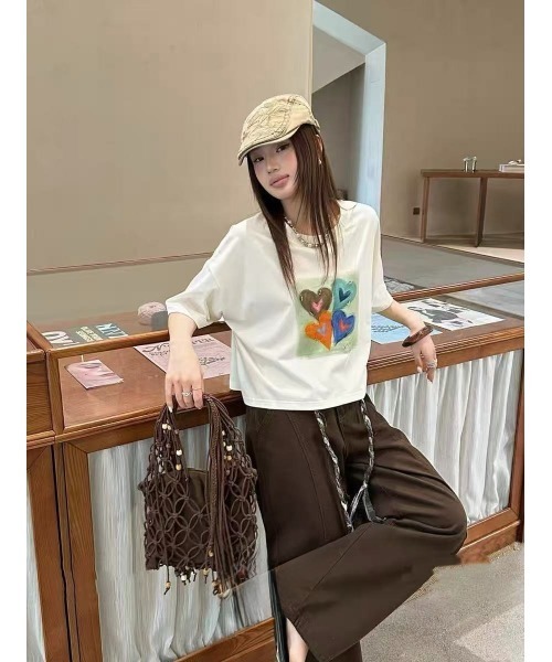 MONO8(モノハチ)の「アートハートプリントワイド半袖Tシャツ(Tシャツ/カットソー・レディース・グレー/モカ/ホワイト・M)」の12枚目の写真