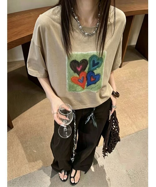 MONO8(モノハチ)の「アートハートプリントワイド半袖Tシャツ(Tシャツ/カットソー・レディース・グレー/モカ/ホワイト・M)」の11枚目の写真
