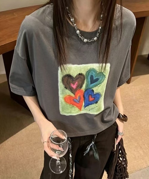 MONO8(モノハチ)の「アートハートプリントワイド半袖Tシャツ(Tシャツ/カットソー・レディース・グレー/モカ/ホワイト・M)」の9枚目の写真