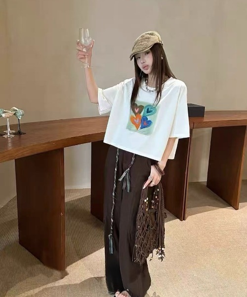 MONO8(モノハチ)の「アートハートプリントワイド半袖Tシャツ(Tシャツ/カットソー・レディース・グレー/モカ/ホワイト・M)」の8枚目の写真