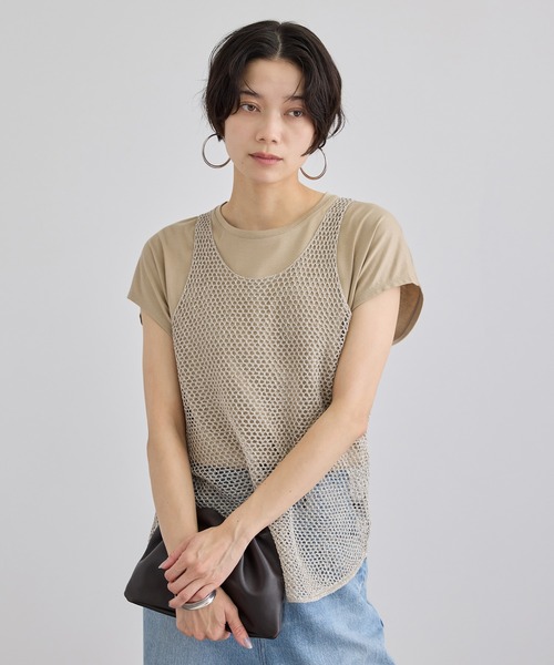 SALON adam et rope'(サロン アダム エ ロペ)の「ラメメッシュタンクトップ(タンクトップ・レディース・ベージュ/ブラウン・FREE)」の4枚目の写真