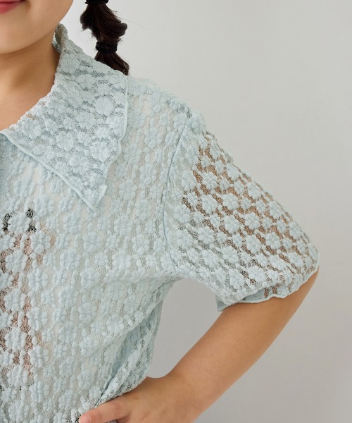 ROPE' PICNIC(ロペピクニック)の「【KIDS/キッズ】カットレースポロトップス/リンクコーデ(カーディガン/ボレロ・キッズ・ホワイト/サックスブルー・L/M/S)」の16枚目の写真