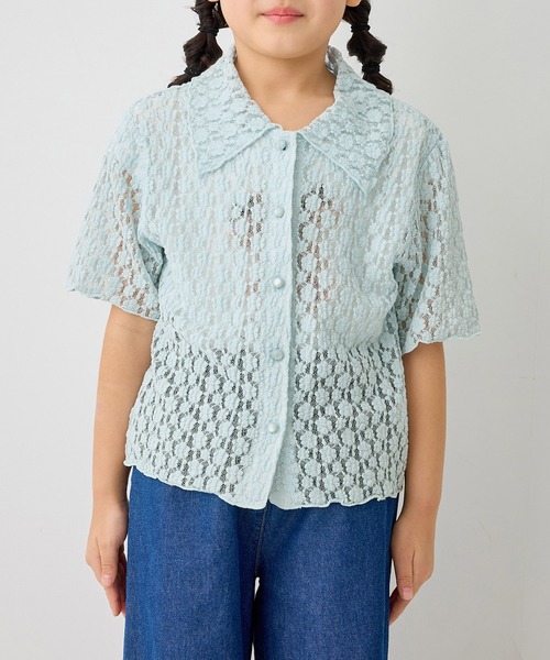 ROPE' PICNIC(ロペピクニック)の「【KIDS/キッズ】カットレースポロトップス/リンクコーデ(カーディガン/ボレロ・キッズ・ホワイト/サックスブルー・L/M/S)」の12枚目の写真