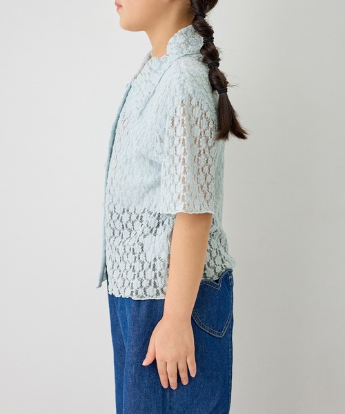 ROPE' PICNIC(ロペピクニック)の「【KIDS/キッズ】カットレースポロトップス/リンクコーデ(カーディガン/ボレロ・キッズ・ホワイト/サックスブルー・L/M/S)」の13枚目の写真