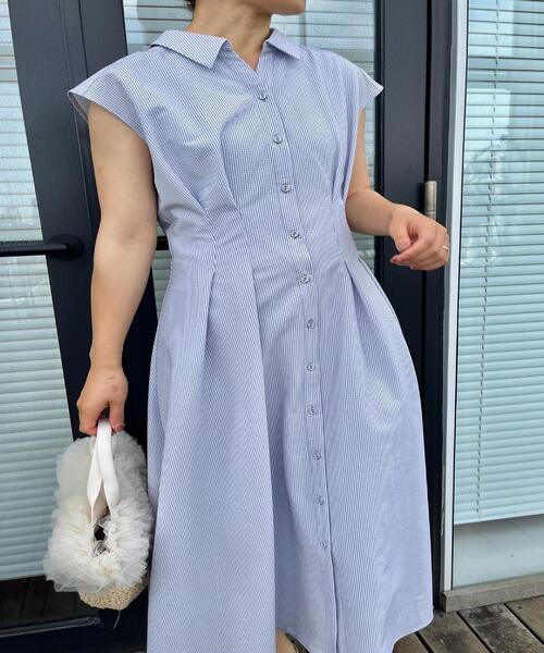 couture brooch（クチュールブローチ）の「【洗える】サッカー シャツワンピース（ワンピース・レディース・ブラック系1/オフホワイト/ブルー系2・36/38/40/42）」の14枚目の写真
