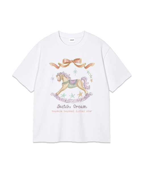 RANDOMOFF(ランダムオフ)の「SKETCH DREAM T-SHIRT (3color)(Tシャツ/カットソー・レディース・ライトグレー/ブラック/ホワイト・SMALL/LARGE/MEDIUM/X-LARGE)」の2枚目の写真