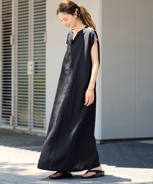 FRAMeWORK(フレームワーク)の「≪洗濯機洗い可 / 追加≫フィブリルポプリンサックDRESS 2(ワンピース・レディース・カーキ/ブラック・36/38)」の15枚目の写真