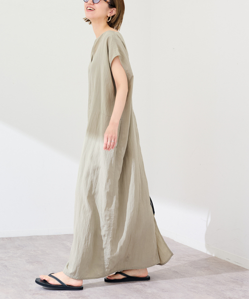 FRAMeWORK(フレームワーク)の「≪洗濯機洗い可 / 追加≫フィブリルポプリンサックDRESS 2(ワンピース・レディース・カーキ/ブラック・36/38)」の8枚目の写真