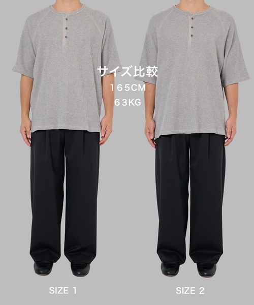 PUBLIC TOKYO(パブリックトウキョウ)の「サーマルヘンリーリラックスTシャツ /大人気/トレンド/夏服/コットン100%/ウォッシャブル/半袖(Tシャツ/カットソー・メンズ・グレー/オフホワイト/ブラック・1/2)」の9枚目の写真