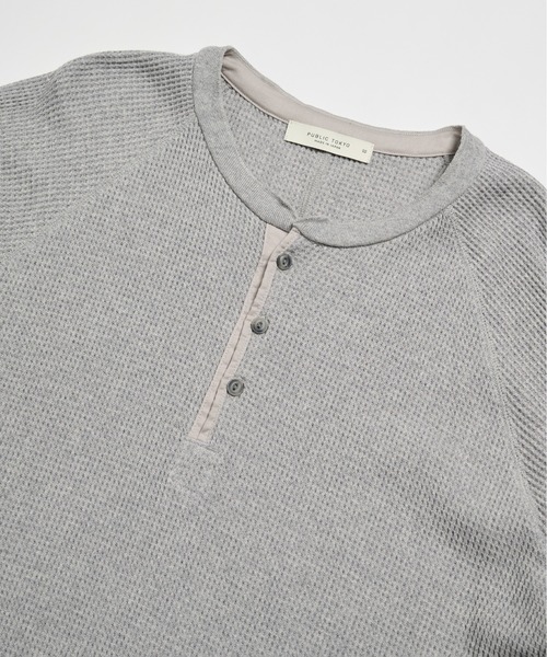 PUBLIC TOKYO(パブリックトウキョウ)の「サーマルヘンリーリラックスTシャツ /大人気/トレンド/夏服/コットン100%/ウォッシャブル/半袖(Tシャツ/カットソー・メンズ・グレー/オフホワイト/ブラック・1/2)」の18枚目の写真