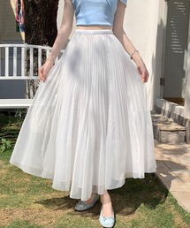 チュールスカート プリーツスカート ロング フレア ウエストゴム