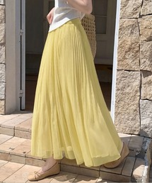 チュールスカート プリーツスカート ロング フレア ウエストゴム