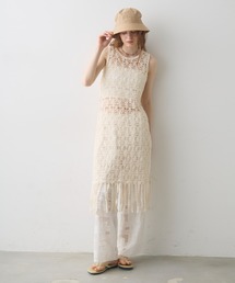 Crisp | flower motif fringe onepiece / フラワーモチーフフリンジワンピース(チュニック)