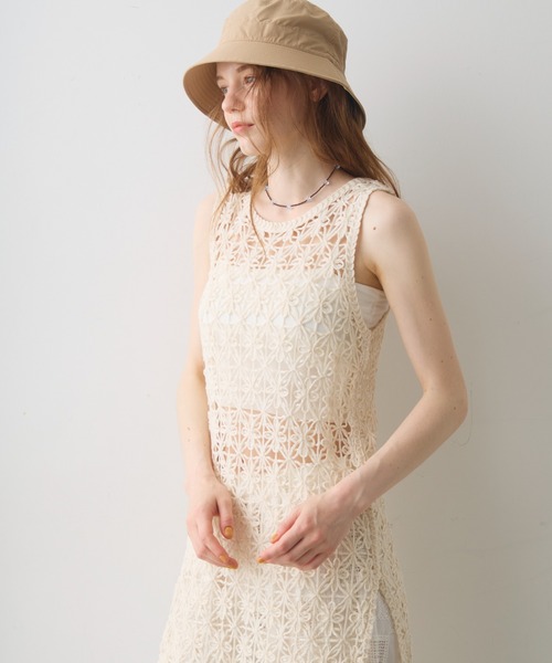 Crisp(クリスプ)の「flower motif fringe onepiece / フラワーモチーフフリンジワンピース(チュニック・レディース・アイボリー・FREE)」の5枚目の写真