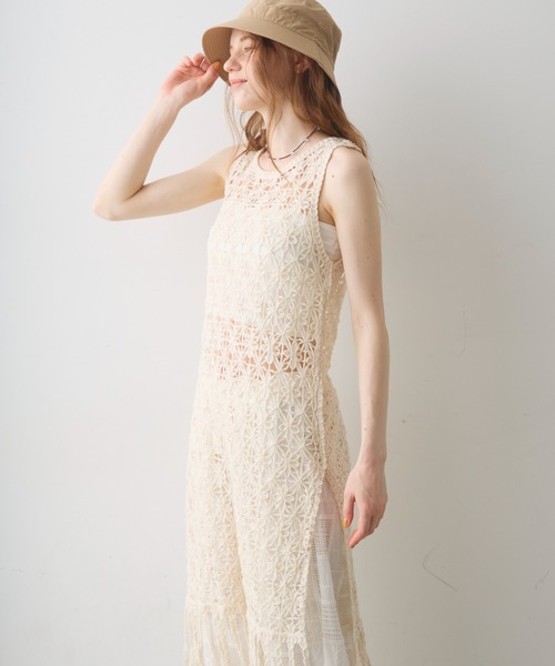 Crisp(クリスプ)の「flower motif fringe onepiece / フラワーモチーフフリンジワンピース(チュニック・レディース・アイボリー・FREE)」の6枚目の写真