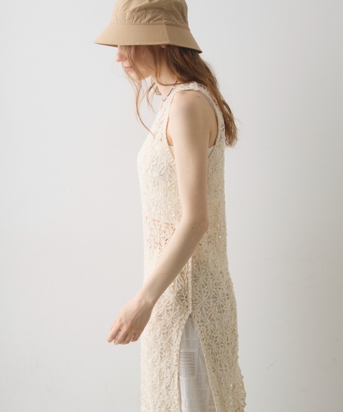 Crisp(クリスプ)の「flower motif fringe onepiece / フラワーモチーフフリンジワンピース(チュニック・レディース・アイボリー・FREE)」の7枚目の写真