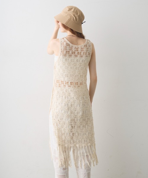 Crisp(クリスプ)の「flower motif fringe onepiece / フラワーモチーフフリンジワンピース(チュニック・レディース・アイボリー・FREE)」の8枚目の写真