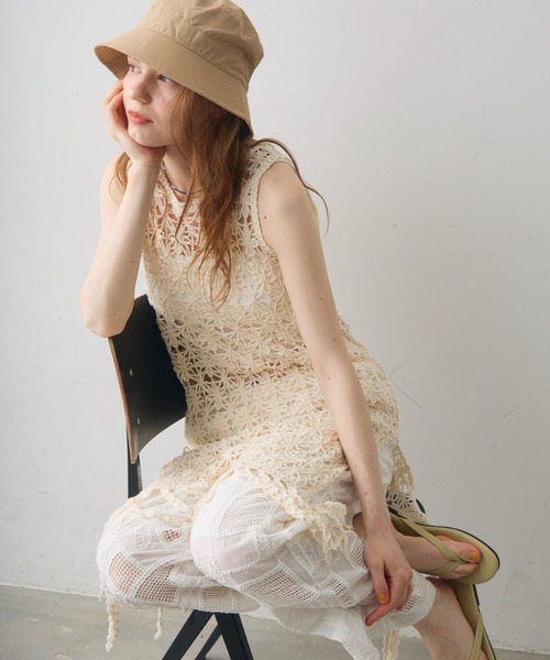 Crisp(クリスプ)の「flower motif fringe onepiece / フラワーモチーフフリンジワンピース(チュニック・レディース・アイボリー・FREE)」の12枚目の写真
