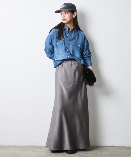 CHIC STYLE(シックスタイル)の「Aラインサテンマキシスカート<大きいサイズ有>シックスタイル(スカート・レディース・シルバーグレー/レオパード・3L/LL/L/M/5L/4L)」の7枚目の写真