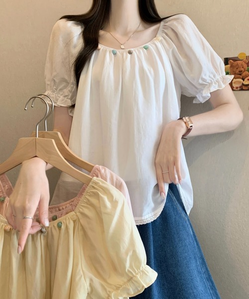 AMAJI（アマジ）の「オフショルダー フリル 半袖ブラウス（シャツ/ブラウス・レディース・ホワイト/ライトピンク/イエロー・FREE）」の5枚目の写真