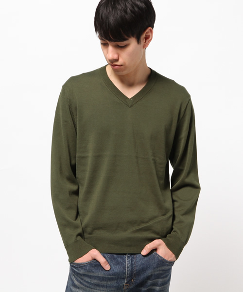 URBAN RESEARCH（アーバンリサーチ）の「UR PeruvianPimaV/Nハイゲージニット（ニット/セーター・メンズ・カーキ/ブラック/ベージュ・LARGE/MEDIUM）」の3枚目の写真