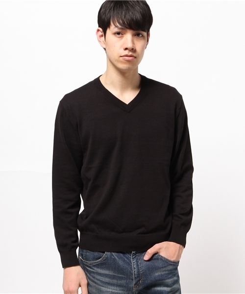 URBAN RESEARCH（アーバンリサーチ）の「UR PeruvianPimaV/Nハイゲージニット（ニット/セーター・メンズ・カーキ/ブラック/ベージュ・LARGE/MEDIUM）」の2枚目の写真