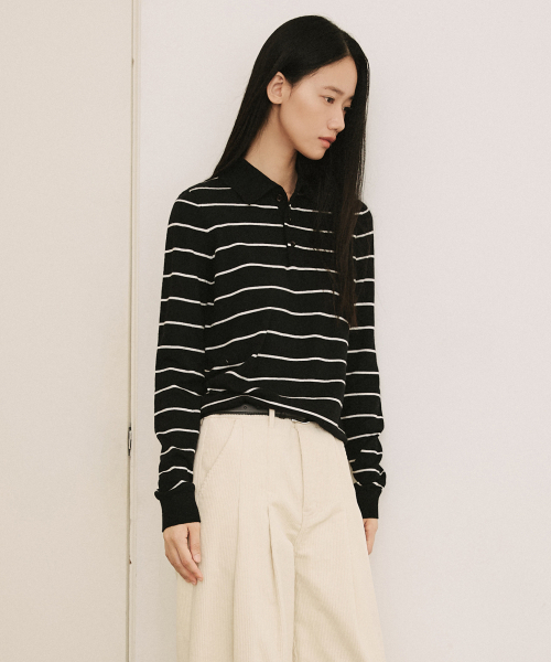 LEFTSEOUL（レフトソウル）の「モノストライプカラーニット[ブラック]（ニット/セーター・レディース・ブラック・SMALL/MEDIUM）」の3枚目の写真