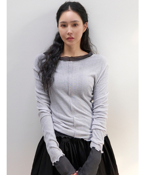 MORVE13（モルブ13）の「シアーウェーブライニングTシャツ（ピュアブルー）（Tシャツ/カットソー・レディース・ライトパープル/ミント/ダークグレー/ライトグレー/スカイブルー・FREE）」の7枚目の写真