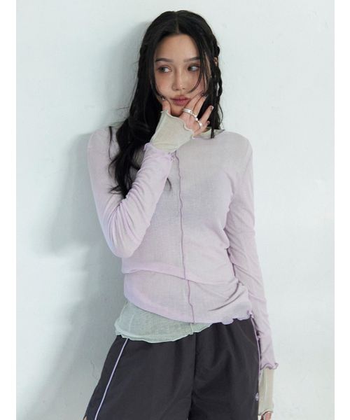 MORVE13（モルブ13）の「シアーウェーブライニングTシャツ（ピュアブルー）（Tシャツ/カットソー・レディース・ライトパープル/ミント/ダークグレー/ライトグレー/スカイブルー・FREE）」の8枚目の写真
