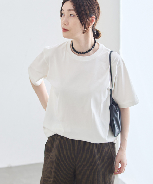 journal standard L'essage(ジャーナルスタンダードレサージュ)の「47/2スーピマコンパクトTシャツ(Tシャツ/カットソー・レディース・ホワイト/オリーブ/グレー・FREE)」の2枚目の写真
